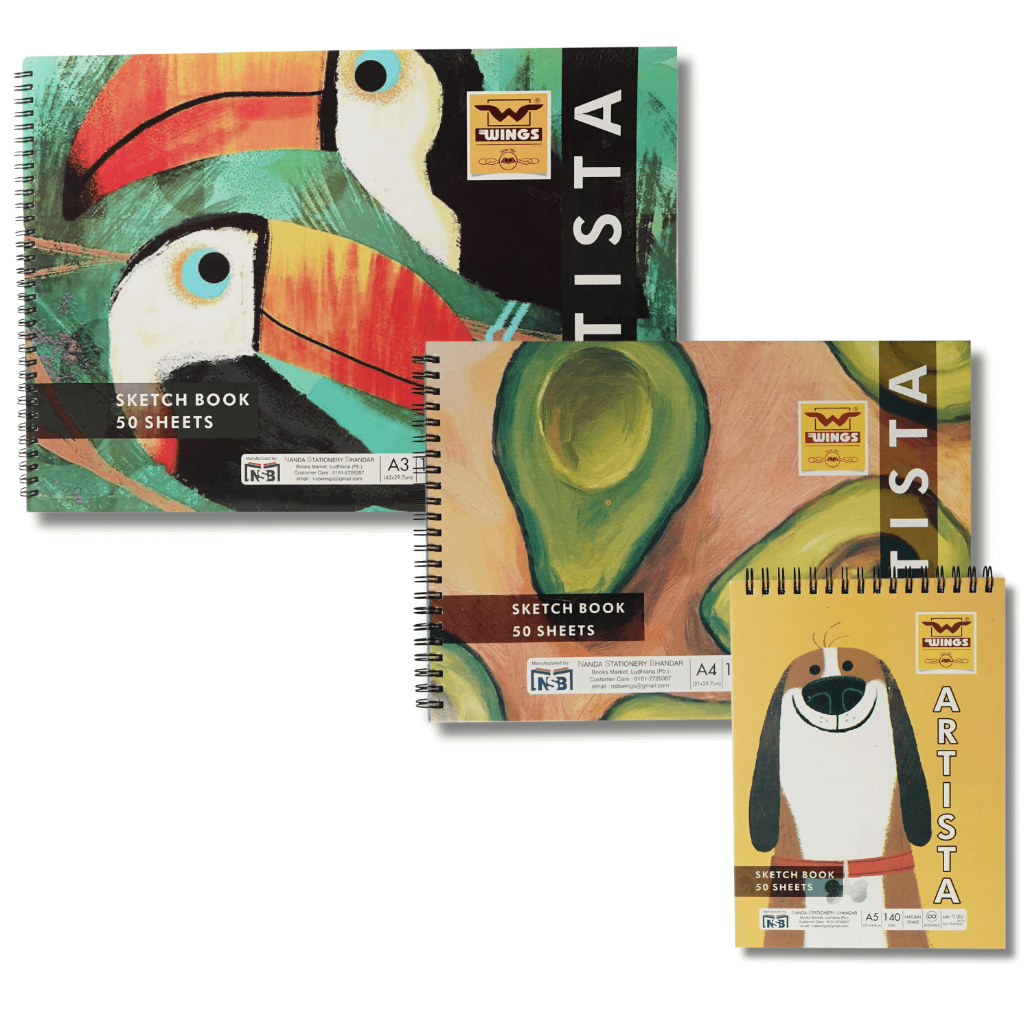 Wings ARTISTA Sketchbook, 140 GSM Spiral-Bound (Combo of A3-A4) 25 Sheets Each | Sketching and Drawing Acid-Free Paper, for Doodling, Both Dry and Wet Media (Color - Natural Shade)