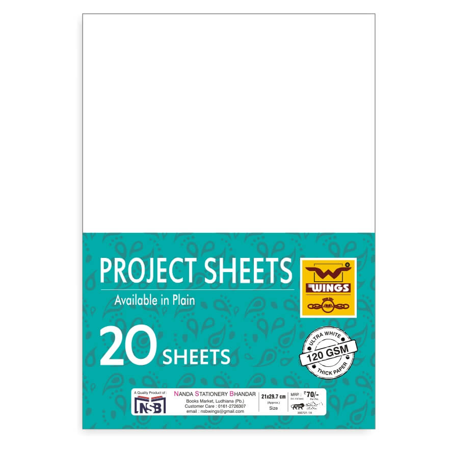 Wings A4 Project Sheets for Project, Assignment, Practical, Homework (Pack of 5) (Sheets-20 Per Pack) (Plain)…
