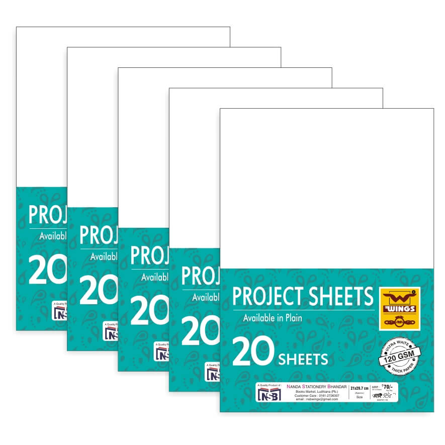 Wings A4 Project Sheets for Project, Assignment, Practical, Homework (Pack of 5) (Sheets-20 Per Pack) (Plain)… - Image 2